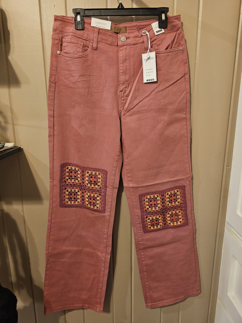 Judy Blue Dusty Pink Crochet Square Jeans